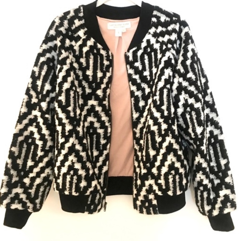 Anthropologie Saltwater Luxe Crossfire Bomber jacket black‎ white zip up Sz S